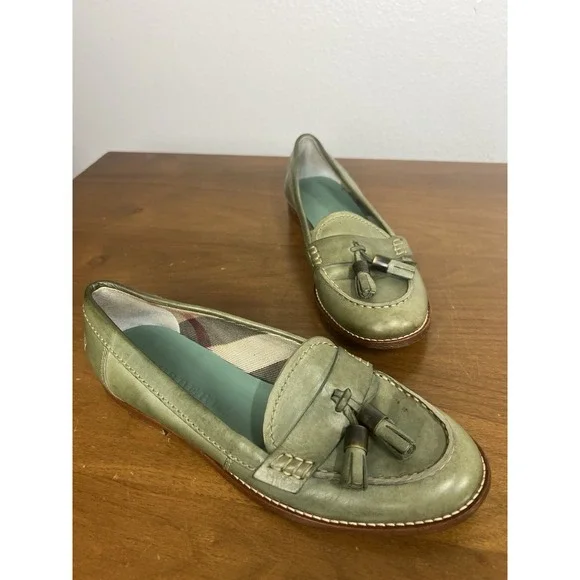 BURBERRY WOMENS LEATHER LOAFERS Green Tassel SHOES EU 36.5 ITALY - Picture 1 of 17